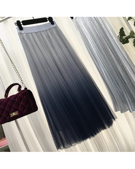 TIGENA Beautiful Gradient Color Long Tulle Skirts Women Korean A-line High Waist Pleated Maxi Skirt Female School Skirt Girls