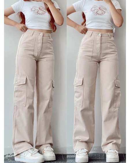 Y2K Women Vintage Cargo Pants Streetwear Techwear Korean Harajuku Parachute Pants Beige Sweatpants Wide Leg Joggers Trousers