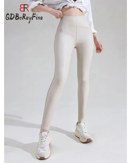 Sexy Slimming Pu Leather Leggings Women Winter Autumn Black High Waist Tights Stretch Soft Thin Fleece Leggings for Women Pants