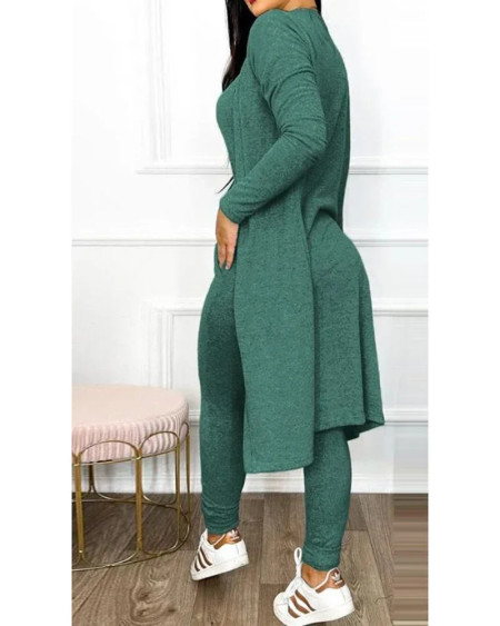 Women 2 Piece Set 2023 Autumn Fashion U-Neck Sleeveless Skinny Jumpsuit Female Casual Drawstring Pocket Long Sleeve Coat Outfit