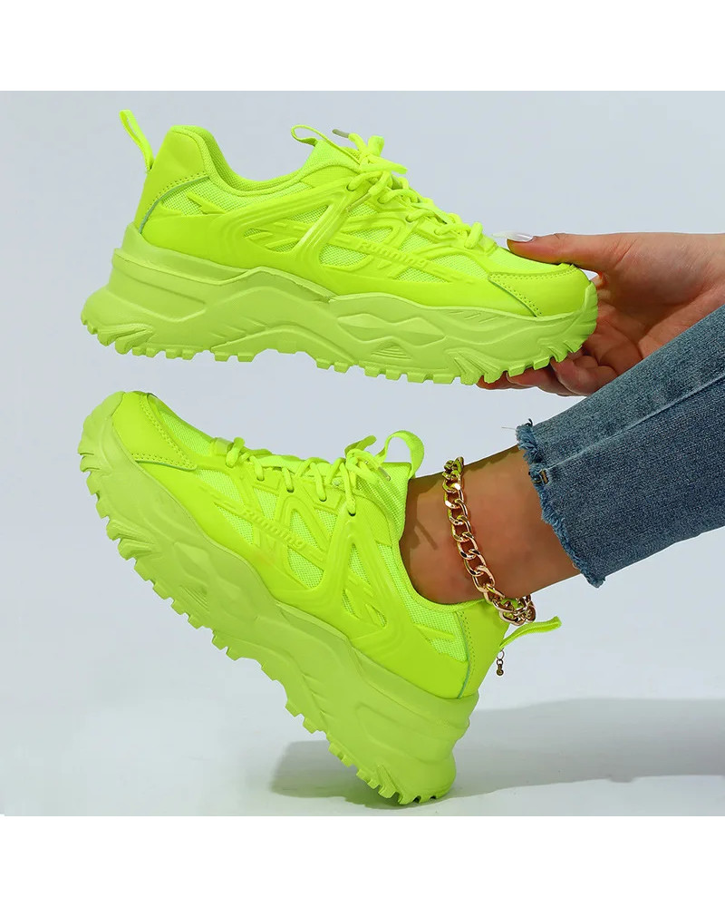 Hot Sale Mesh Fluorescent Green Running Sneakers for Women Light Men\'s Trainers Shoes Fashion Breathable Sport Shoes Ladies