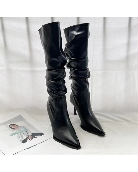 Sexy Winter Women High Boots Fashion Pointed Toe Stiletto Heel Long Boots Ladies Elegant Knee High Boots Shoes Botas De Mujer