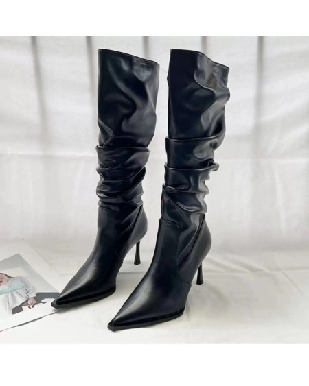 Sexy Winter Women High Boots Fashion Pointed Toe Stiletto Heel Long Boots Ladies Elegant Knee High Boots Shoes Botas De Mujer